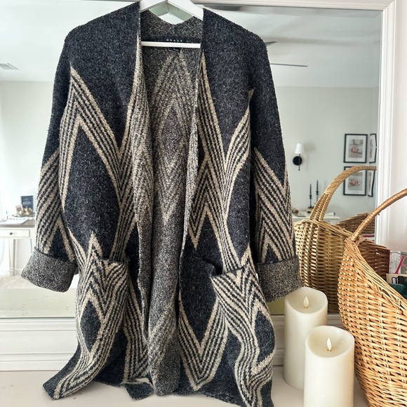 Grace Tops - Grace Black and Tan Chevron Women's Long Cardigan